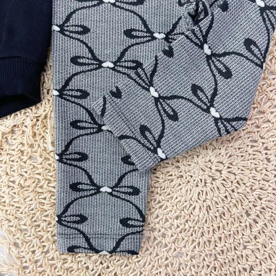 Conj. Casaco de Moletom Laço e Calça Legging Corações - Preto